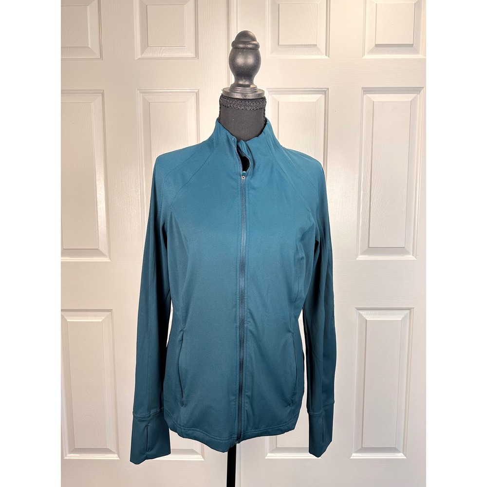 Avia Womens Teal Full Zip Active Track Jacket Mock Neck Thumbholes Size M 8-10
